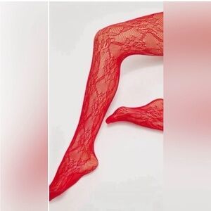 Free People Vibrant Red Fishnet Tights